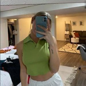 cropped green collared tank